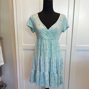 Hollister Mint Green Floral Tiered Mini Dress